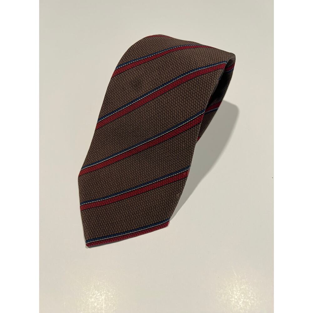 Vintage Bespoke 100% Silk Necktie Brown Red Blue Stripes JL
